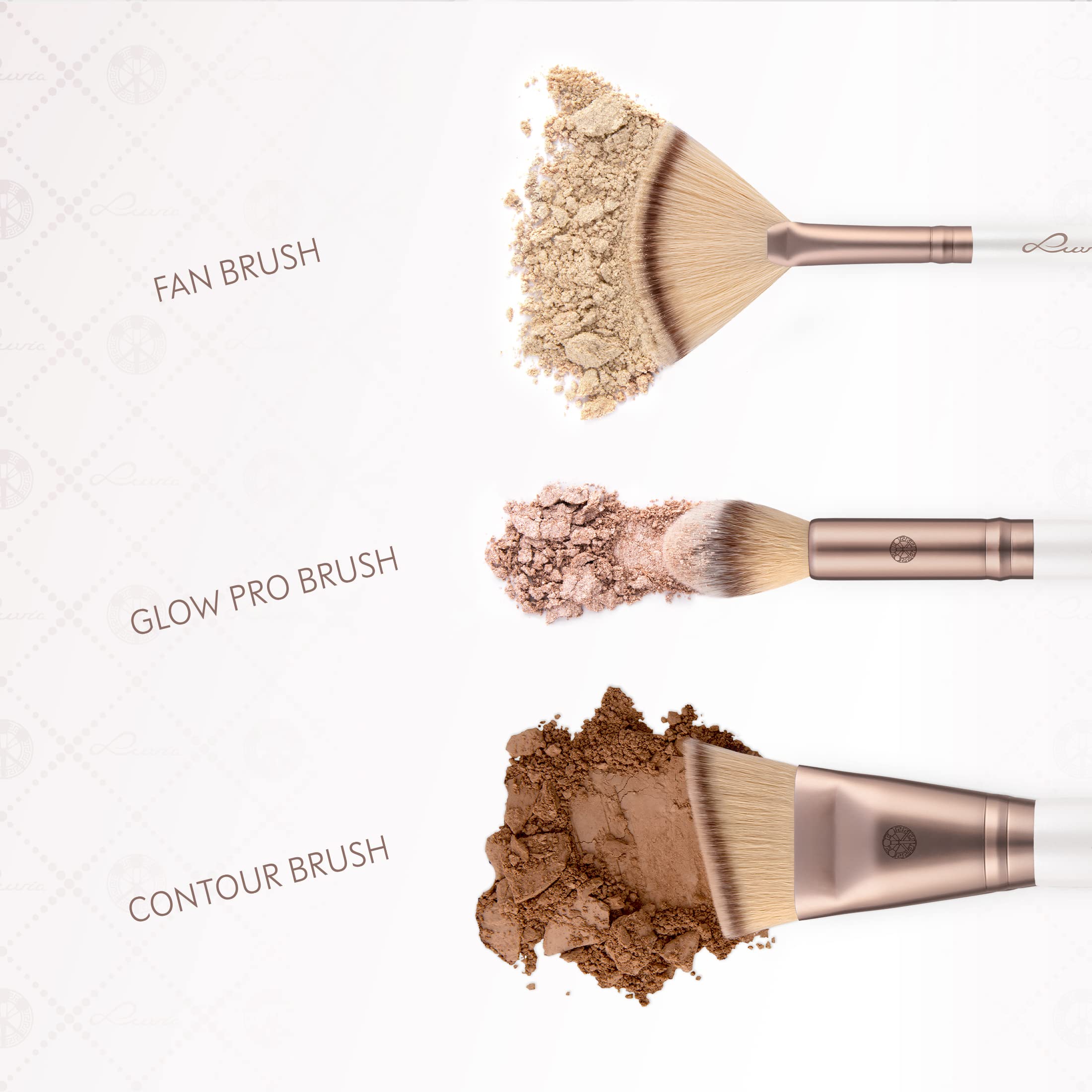 Zestaw pędzli do makijażu Luvia, Highlight & Contour Set, Zestaw pędzli do twarzy, 3 wegańskie pędzle kosmetyczne, Pędzle do makijażu do blendowania, kształtowania i konturowania