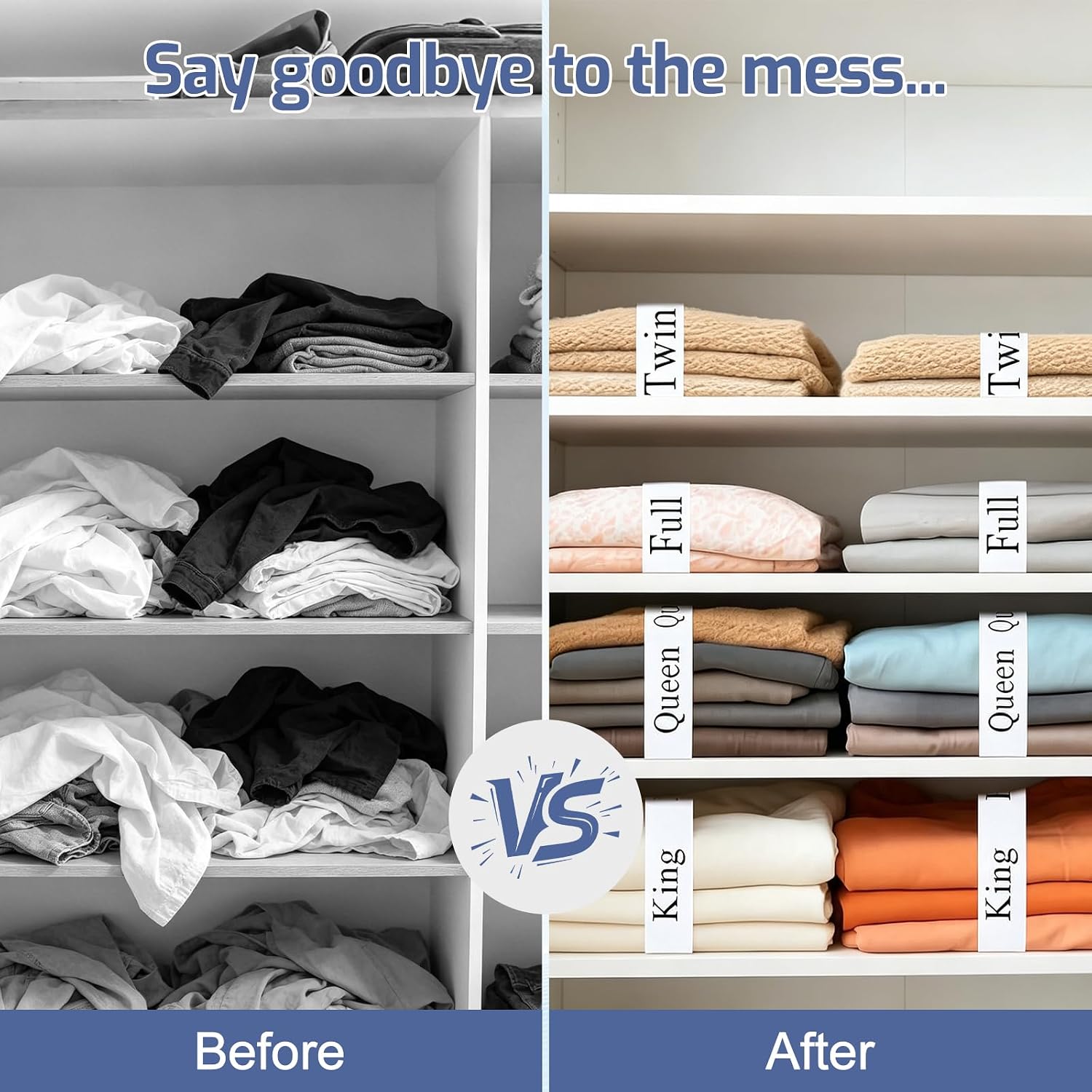 22 Pack Bed Sheet Organizer Bands, Elastic Bedding Bands Labels for Organizing Bed Sheets, Includes 6 Hook and Loop Adjustable Sheet Organizer Straps