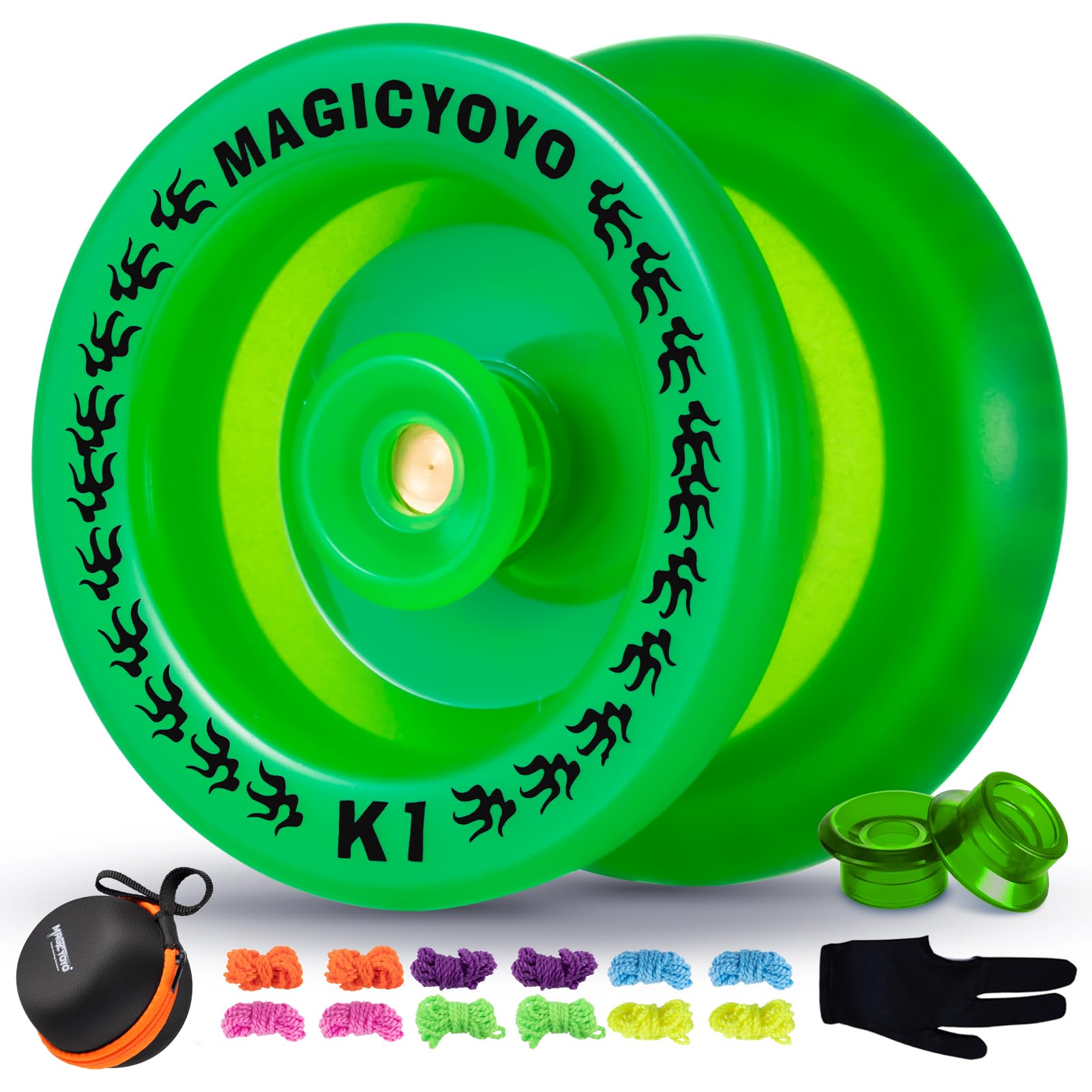 YOSTAR Yoyo K1 Glow Green in the Dark, Responsive Yoyo for Kids and Beginners, Easy Trick Yo Yo for Basic Skills, Plastic Yo-yo with 12 Strings, Case, Glove, 2 Hubstacks