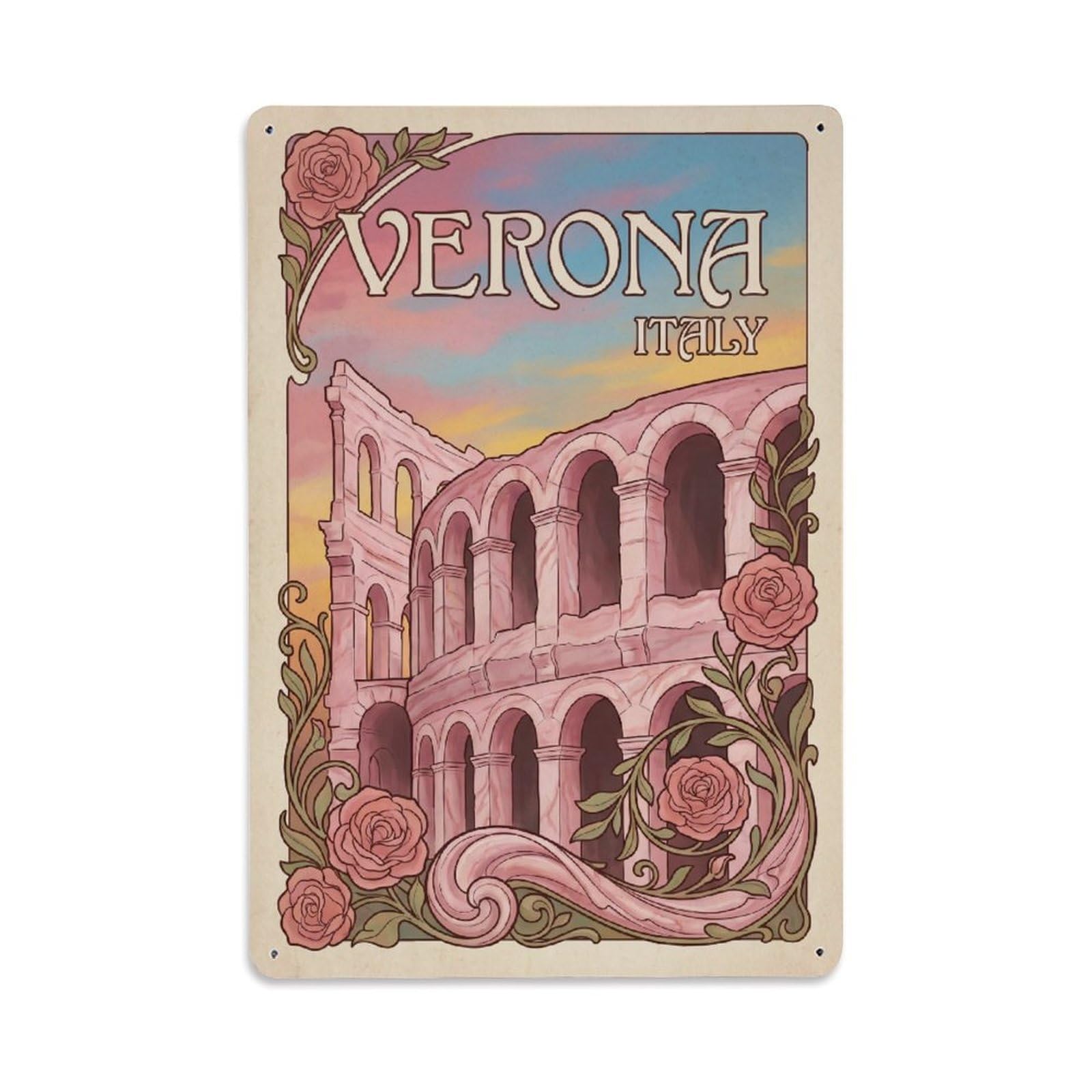 Vintage Italy Verona Travel Metal Tin Sign
