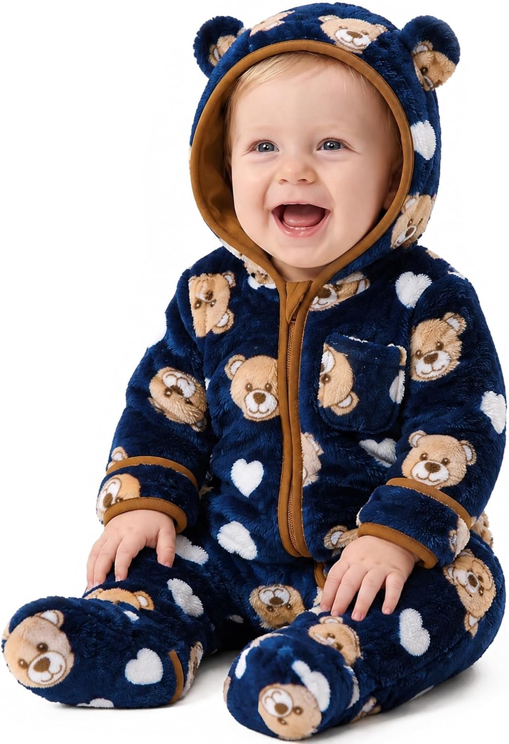 Jecson Baby Snowsuit Newborn Bear Hooded Fleece Outfit Baby Clothes 0M-12M