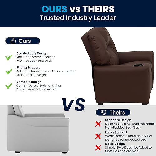 Miniatura 92 de Flash Furniture Chandler LeatherSoft - Silla reclinable para niños con portavasos y reclinable de seguridad, silla reclinable contemporánea para