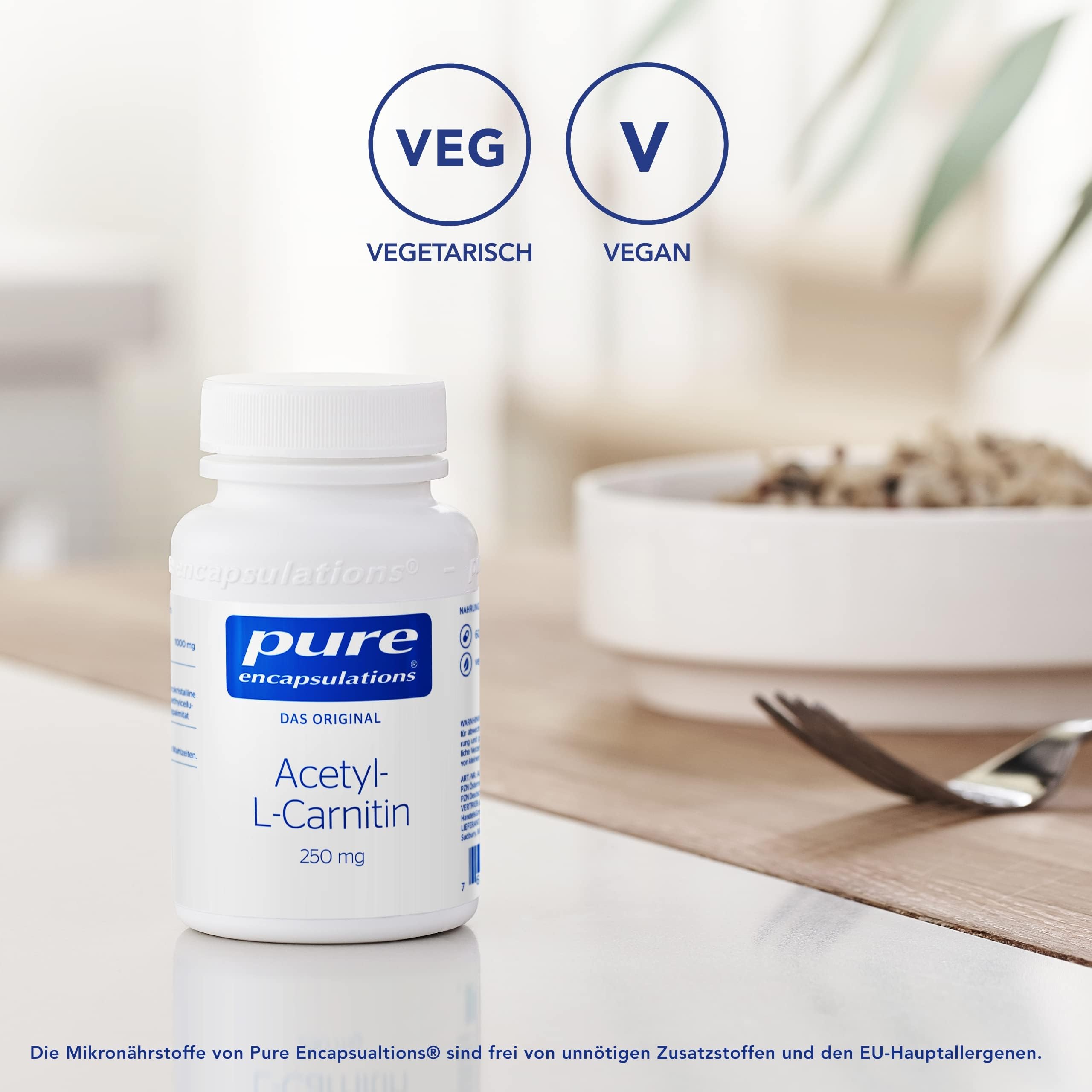 Pure Encapsulations - Acetyl L-Carnitin 250 mg– Acetylierte Form, Ohne Zusatzstoffe – 120 Kapseln