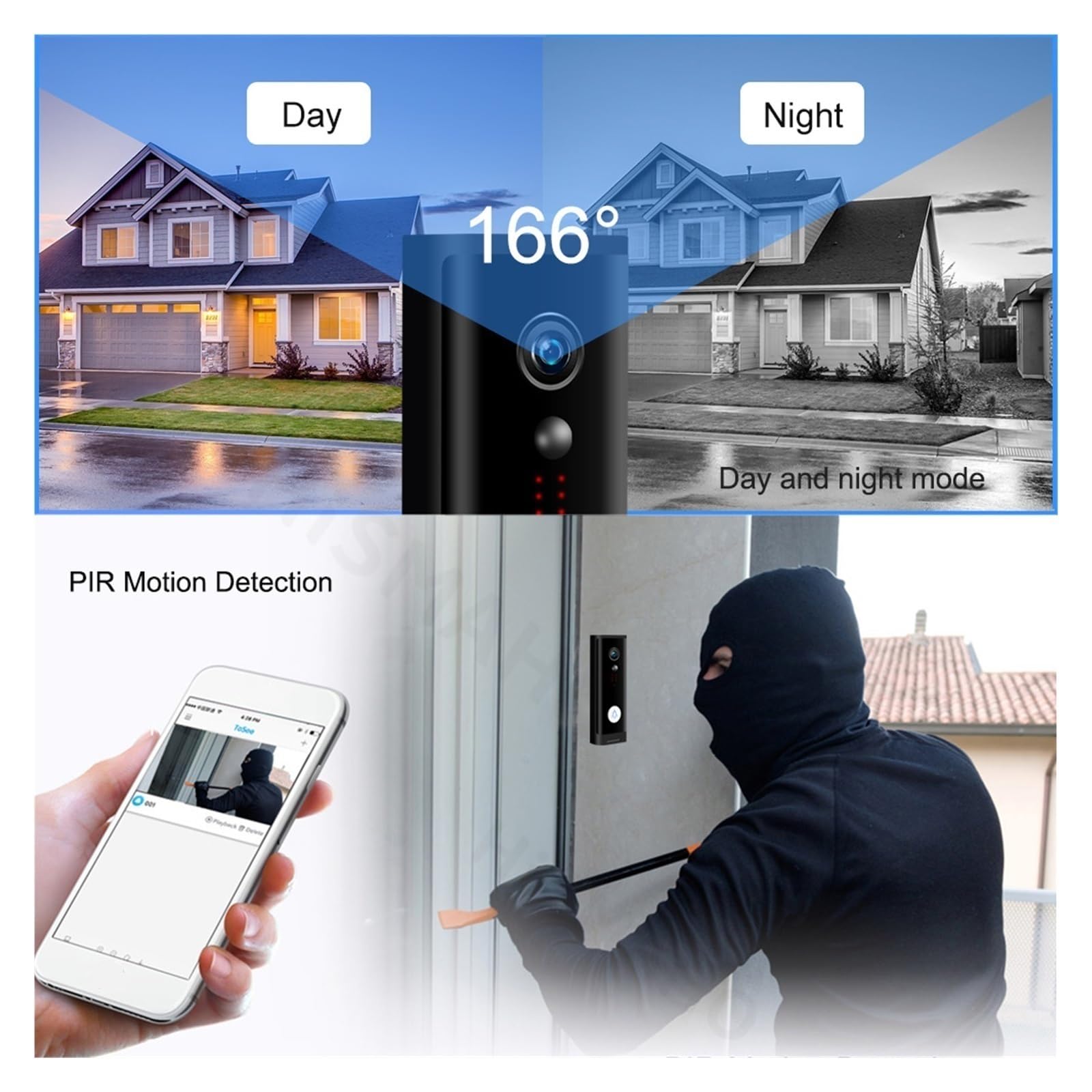 Interphone Visuel Intelligent De Caméra De Sonnette De WiFi De WiFi avec La Vision Nocturne sans Fil De Caméra De Sécurité À La Maison De Carillon(Size:Option 2 White)