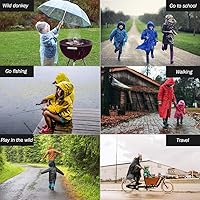 Vista 7 de Rain Poncho for Kids (2 Pack), Reusable EVA Children Raincoat Ponchos Rain Jacket with Hood for 6-14 Girls Boys