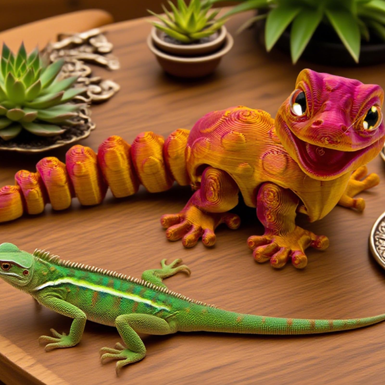 Figura De Lagarto Impresa En 3D | Gecko Articulado De Resina, Juguete Sensorial Y Decoración De Escritorio, Tamaño 14x5,8x5,8 Cm
