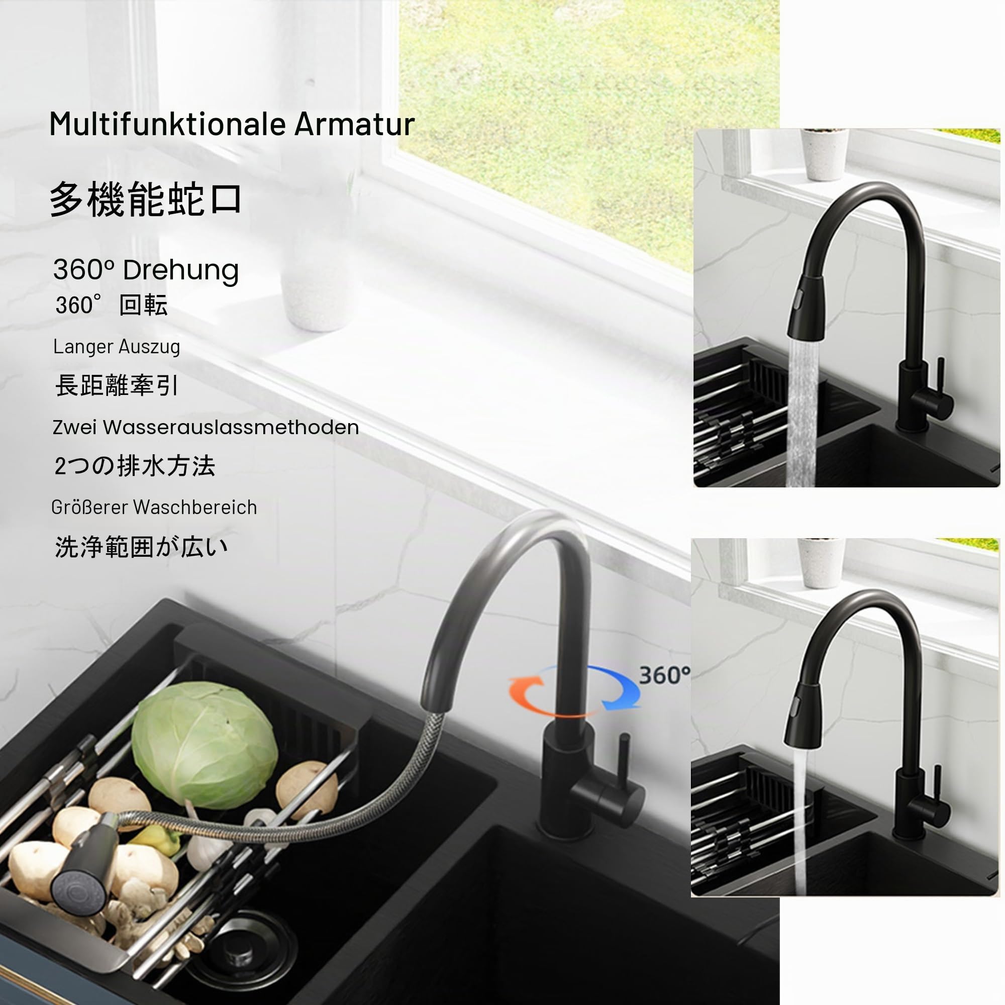 Waschbecken Küche,Spüle mit Unterschrank,Spülbecken Edelstahl,küchenspüle,Camping Waschbecken,Spülenschrank,Ausgussbecken,mit Wasserhahn Ausziehbar Und Armatur,für Campingküche,Garten,Waschbecken ( Si