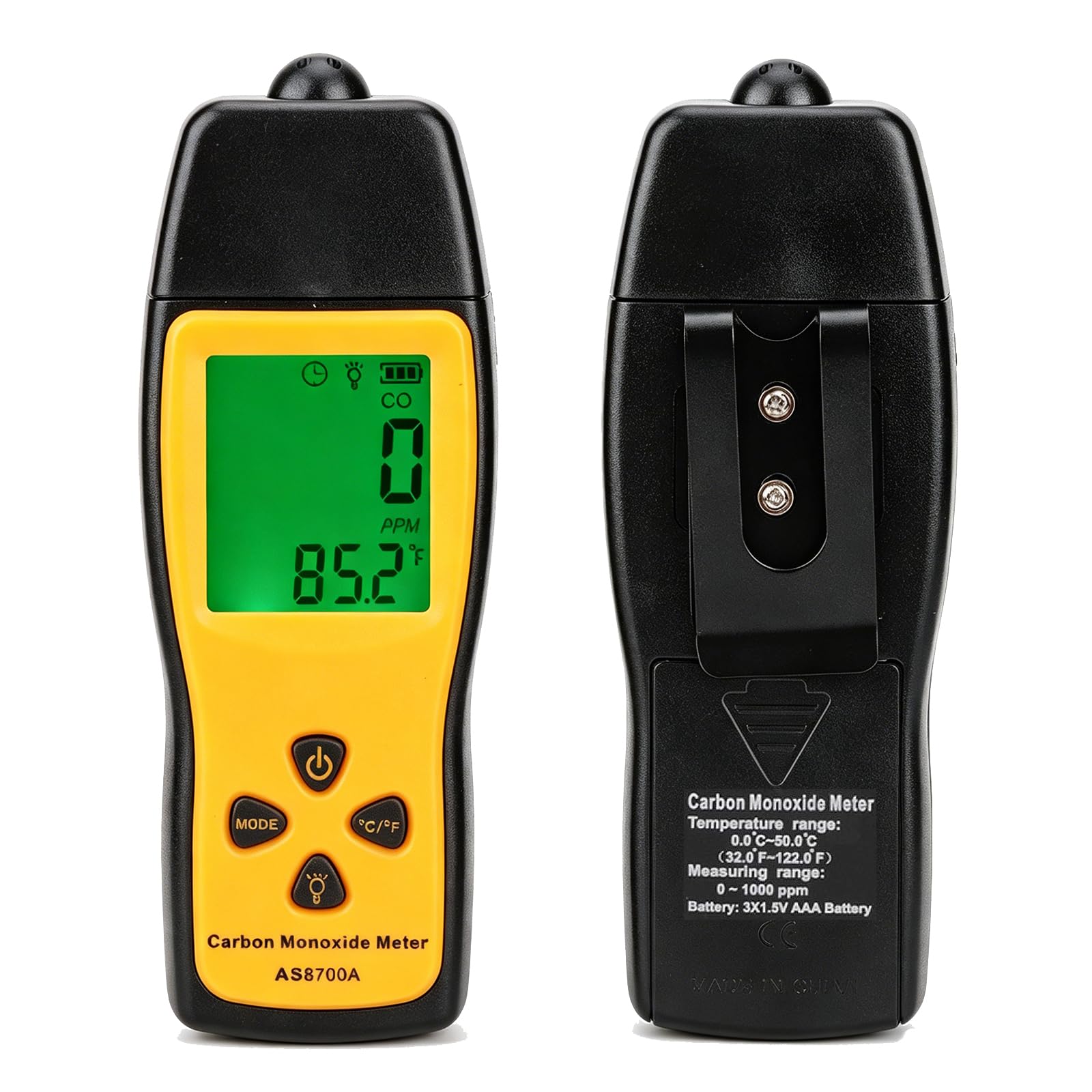 Medidor de CO/Monóxido de Carbono, Detector Y Comprobador de Monóxido de Carbono Portátil de Alta Precisión, Monitor Portátil de Fugas de Gas CO para Talleres Y Habitaciones, 0～1000ppm