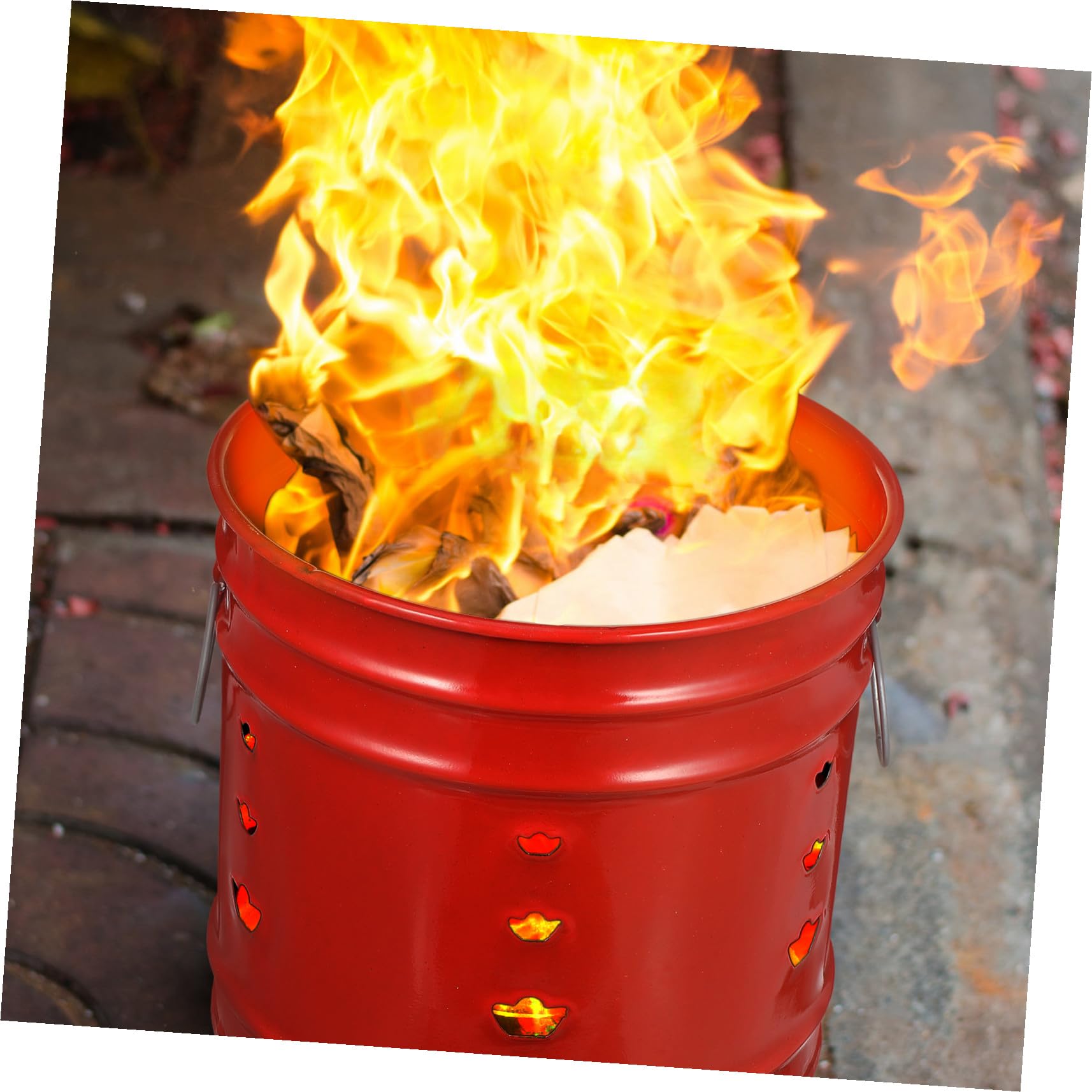 iplusmile Cubo para Quemar Papel Moneda En Jardín Esmalte Rojo 6 No., Incinerador Ventilación para Combustión, Barril De Sacrificio para Exteriores, 1 Unidad