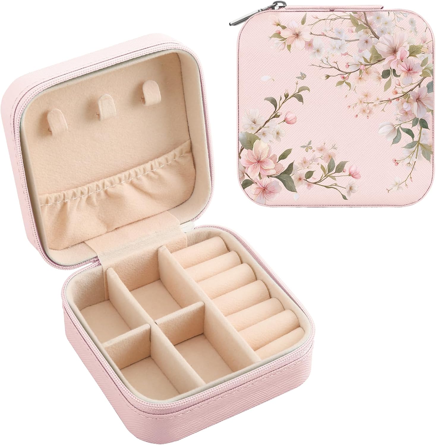 Pink Leather Jewelry Case Floral Bloom Flowers