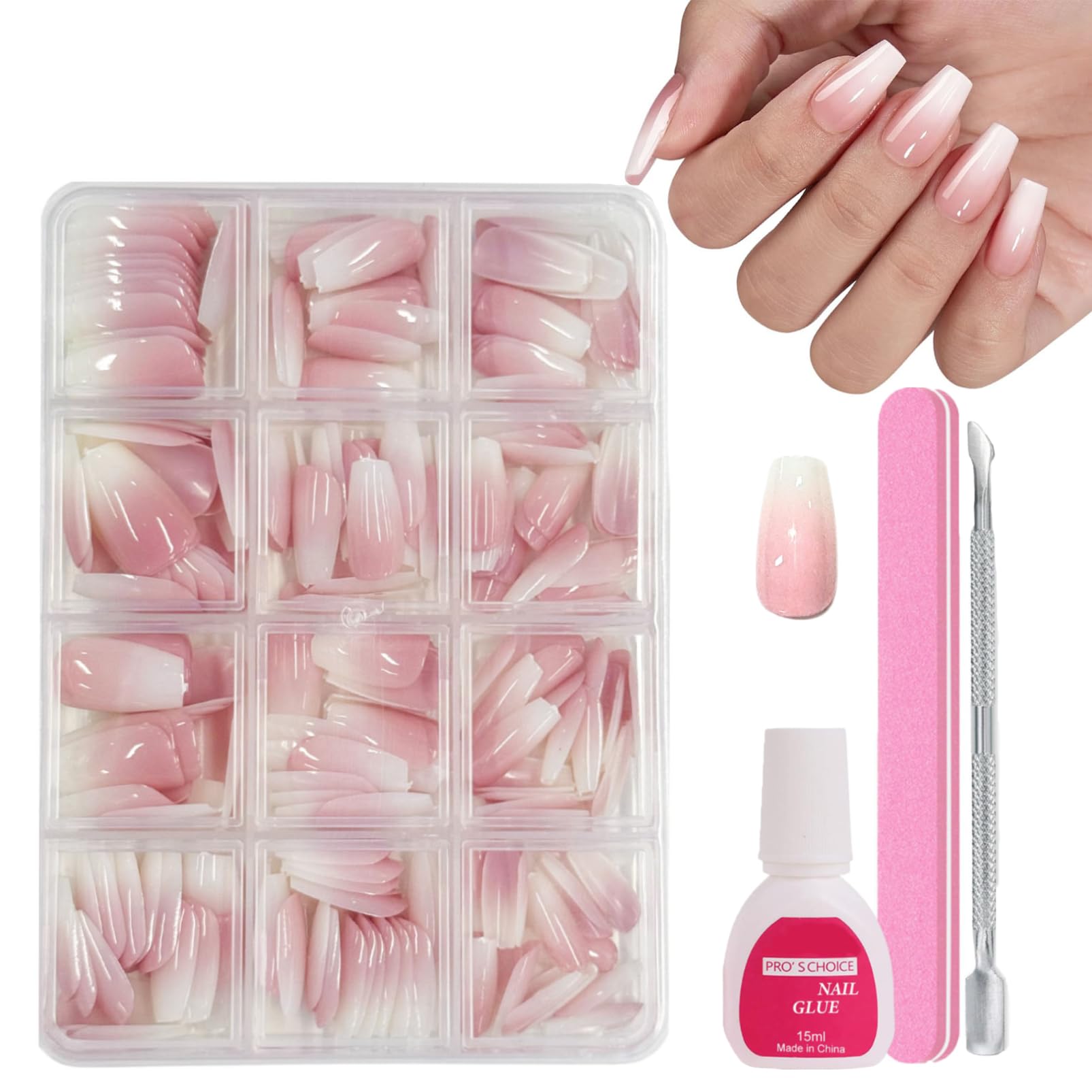 OKAQEE 240 Stück Falsche Nägel Tips Set - Französisch Full Cover Nageltips - Künstliche Nägel Nail Art Manicure Fake Nails für Damen und Frauen (Gradient Rosa Short DMDT-03, Normal)