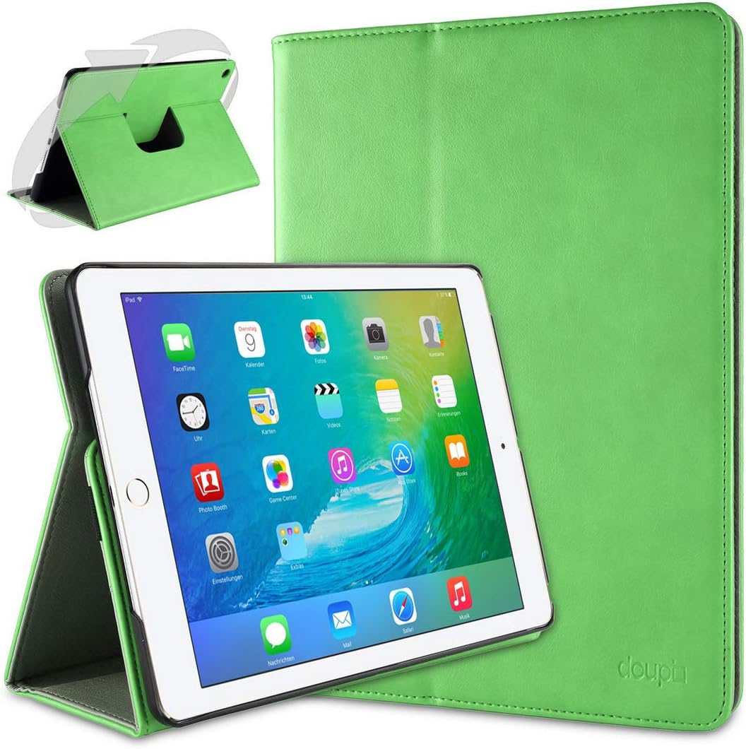 doupi 360 Smart Flip Cover for Apple iPad Air 2 (2. Gen.) iPad Air2 Deluxe Leatherette Protective Case Sleep/Wake Function 360 Degree Rotatable Stand Screen Protector Green