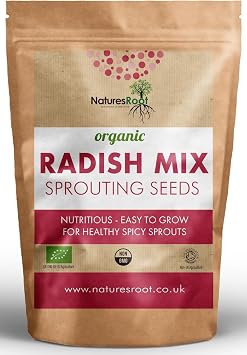 Nature s Root Organic Radish Mix 125g - Microgreen Sprouting Seeds | Radish Sprouts | Healthy Superfood | Easy to Sprout | Resealable Pack