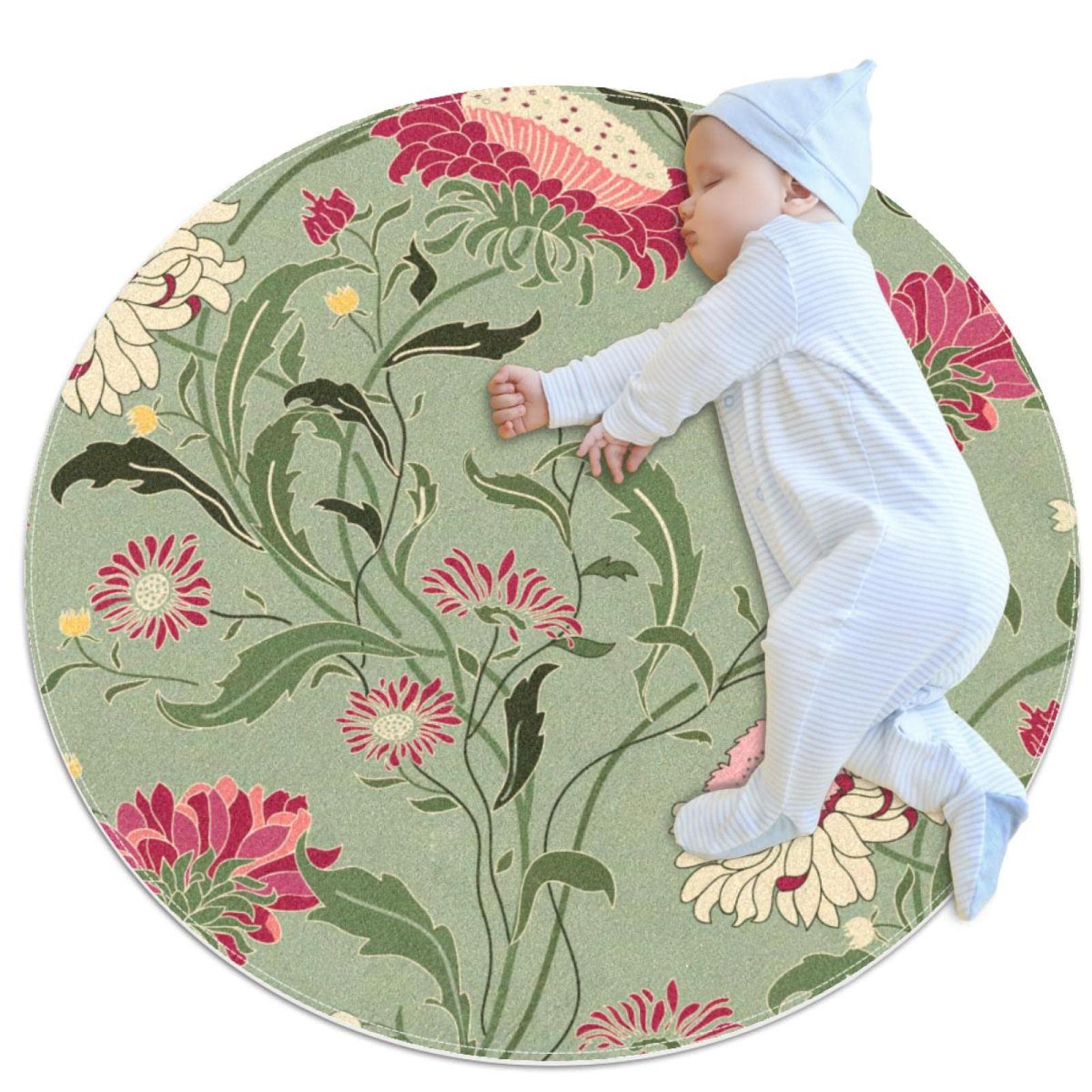 Tapis de jeu pour enfants rond floral vintage pour isoler les bébés du sol