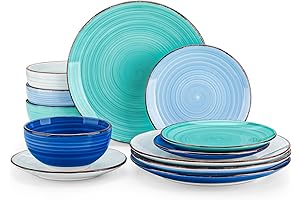 vancasso Bonita Dinnerware Set Blue Stoneware 12 Pieces Service for 4: Unique Handpainted Plates