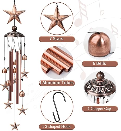 Miniatura 2 de Campanillas de viento de estrella para exterior, campanas de viento de 35 pulgadas con 4 tubos de aluminio para colgar, campanas de viento