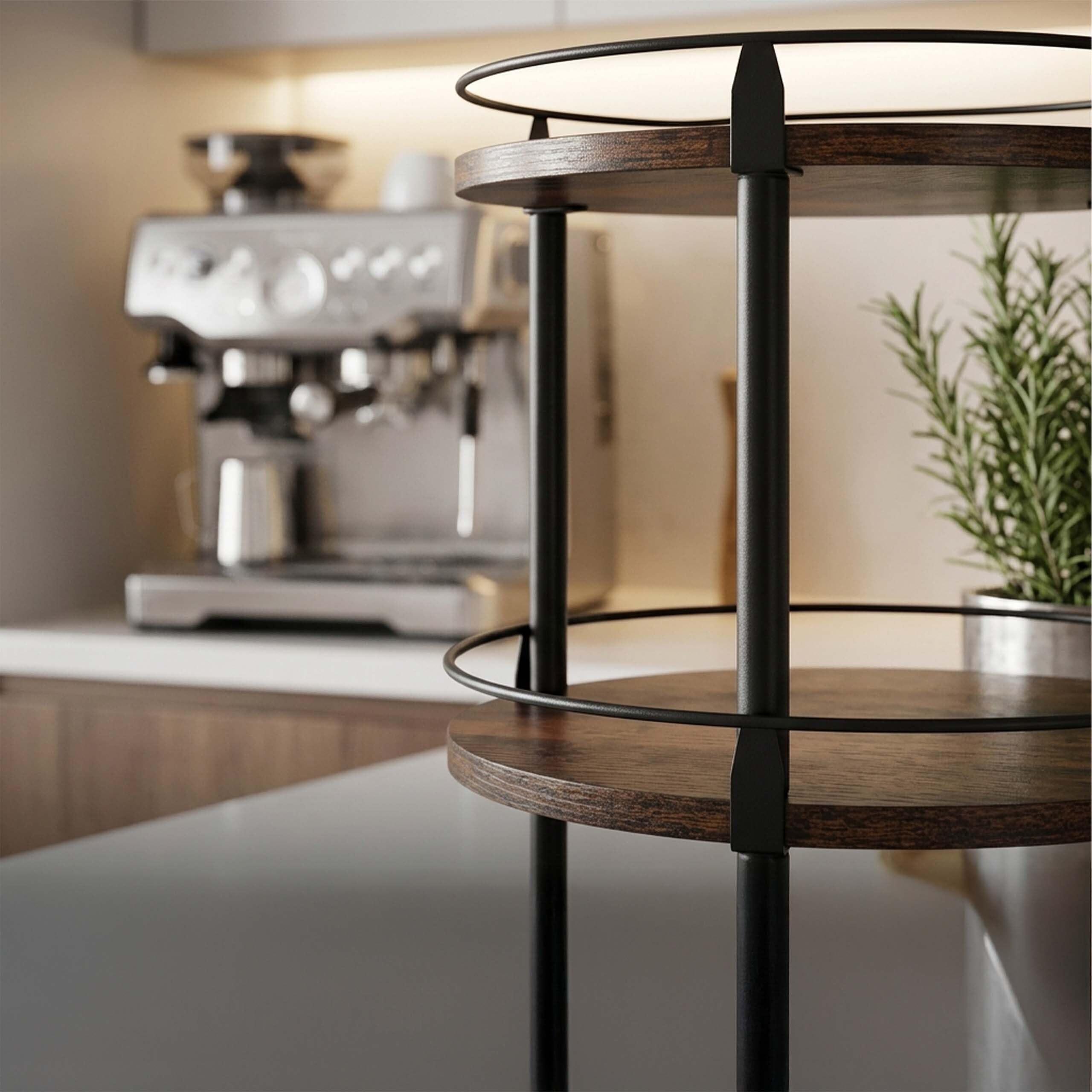 Relaxdays portaspezie Girevole 360°, 3 Ripiani, Bordo anticaduta, 45×26 cm, per Olio & aceto, Marrone/Nero