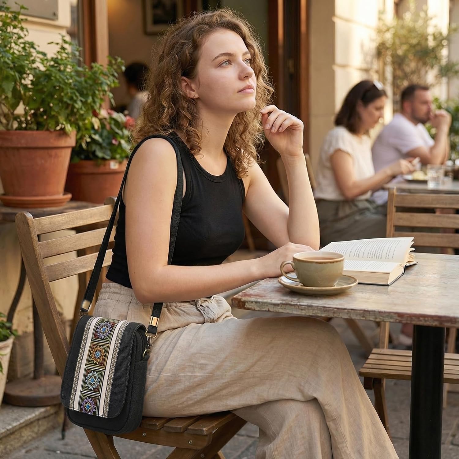 Goodhan Embroidery Canvas Crossbody Bag Cell phone Pouch Coin Purse for Women - Image 2