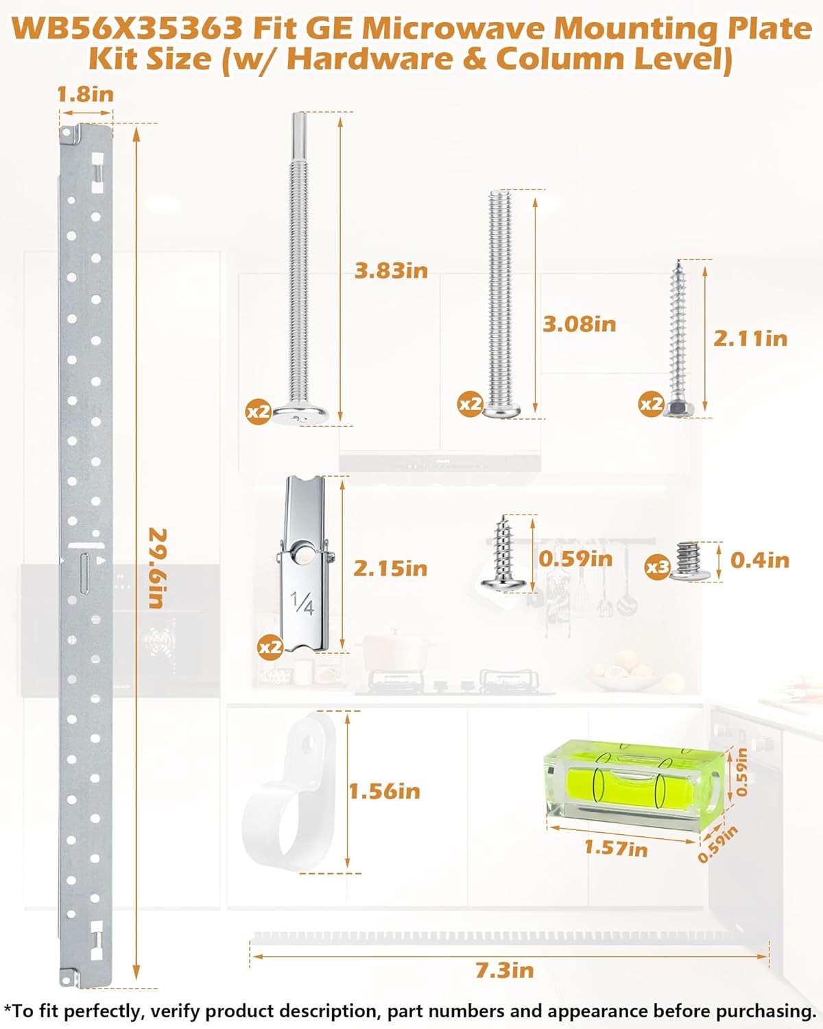 wb56x35363 microwave mounting plate/bracket kit compatible with ge microwave ovens wb02x35527 ap6986668 wb56x10669 ps16216996 1167916 ah1021820 ea1021820(with wb02x35527 screw assembly & column level) wb56x35363 & wb02x35527 kit w/ level