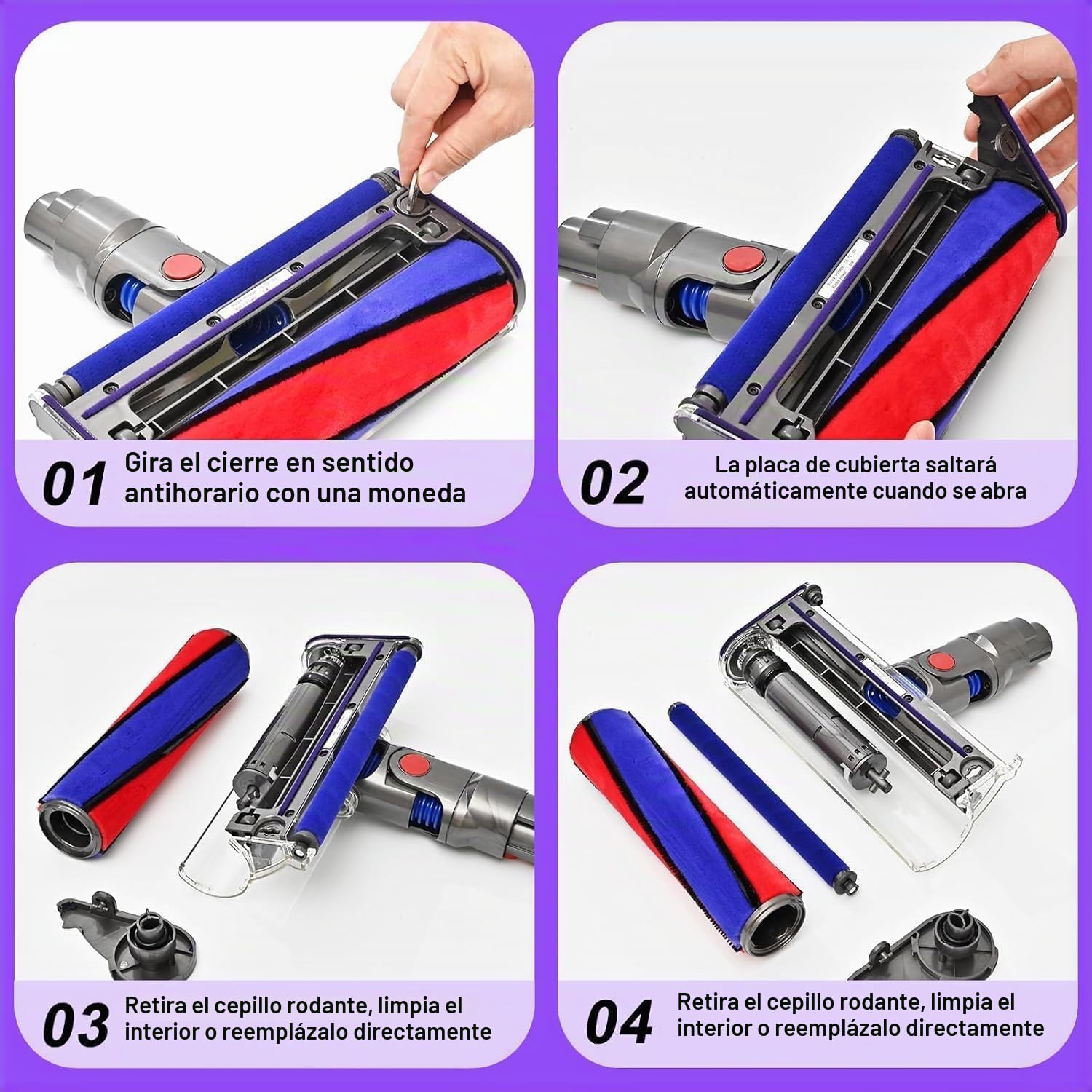 Cabezal de Cepillo Eléctrico para Dyson V7 V8 V10 V11 V15 SV10 SV11 SV12 SV14 Aspiradoras, Cepillo de Cabezal Limpiador de Cabezal de turbina para Dyson para Moquetas y Suelos Duros