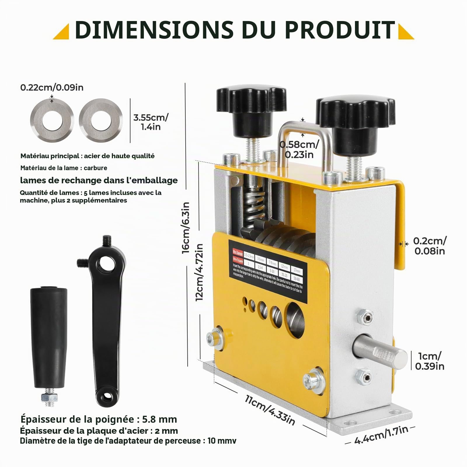 Dénudor de câbles 2 en 1 Machine manuelle avec perceuse électrique Dénudeur de câbles avec 2 lames pour câbles de 1-17 mm, outil électrique de dénudage de câbles en cuivre pour recyclage de câbles