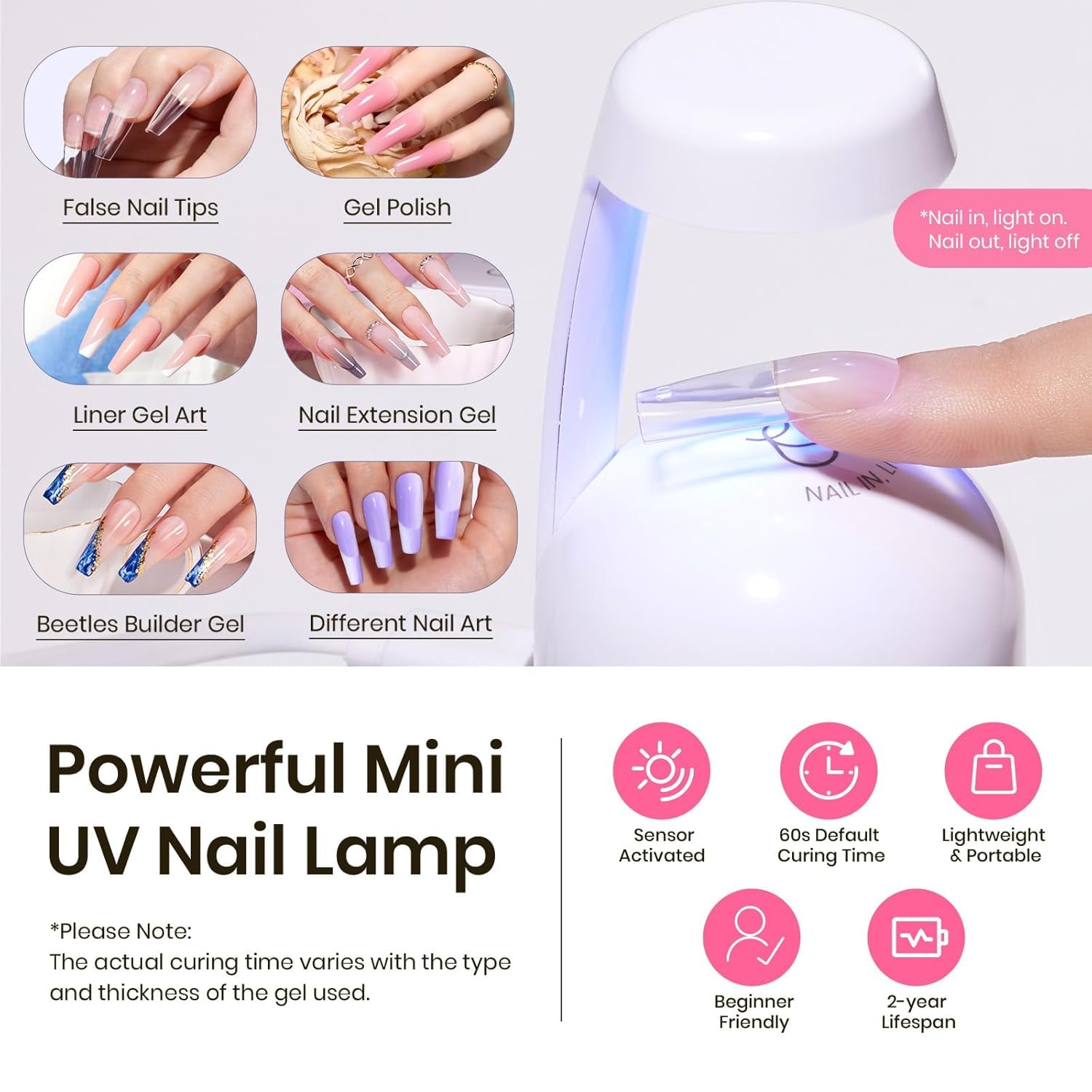 Beetles Tipex Nail Tips Kit Long Square, 224Pcs 16 Sizes,Pre-building Pre-Etched Strong Thicker Acrylic Tips with Mini U V Lamp Tipex Nail Glue