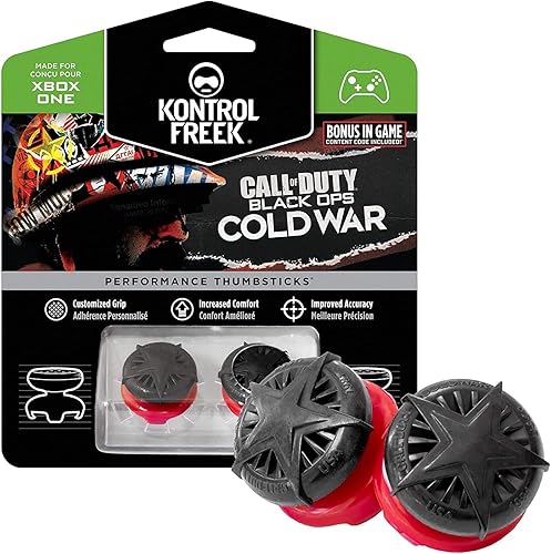 KontrolFreek Call of Duty Black Ops Cold War Performance Thumbsticks for Xbox One and Xbox Series X 2 High-Rise Convex BlackRed