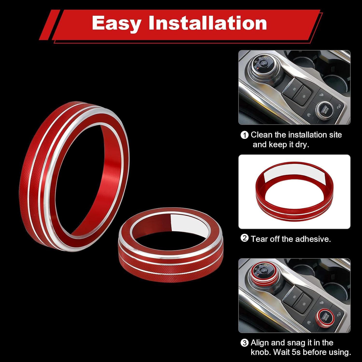 PIFOOG Accessories fit for Ford Explorer 2024 2023 2022 2021 2020 Volume PNRD Gear Shift Drive Mode Knob Covers Decals Interior Decor Trim Stickers Red Aluminum Alloy 4Pcs