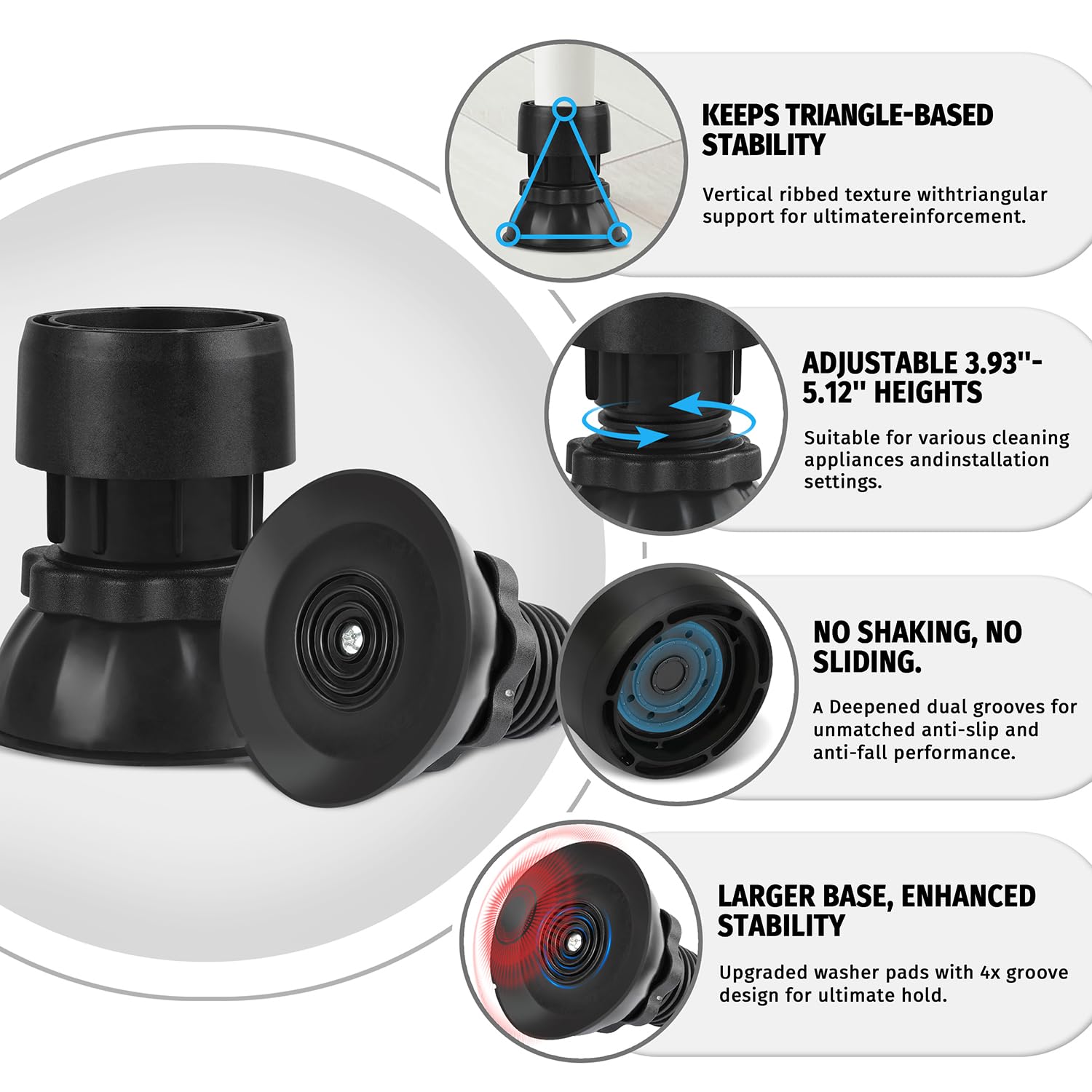 Anti Vibration Pads for Washing Machine - 4 Pack Adjustable Washing Machine Foot Pads for Anti-Walk, Noise Reducing Anti Slip Anti Vibration Rubber Variety Washing Machine