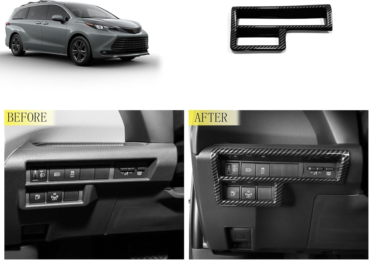 Headlight Adjustment Panel Cover Compatible with Toyota Sienna 2021 2022 2023 Headlight Adjustment Button Switch Panel Trim Car Accessories ABS 1PCS(Carbon Fiber Style)