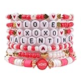Budsmile Valentine's Day Bracelets for Women St.Patrick’s Day Bracelets USA Flag Bracelet Rainbow Easter Mardi Gras Heishi Beaded Bracelets