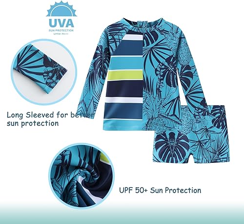Vista 3 de Conjunto de traje de baño de dos piezas para niños pequeños y bebés, camiseta de natación de manga larga con traje de baño