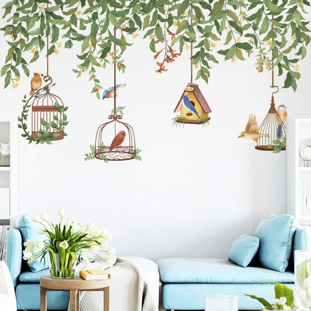 Leaves Wall Stickers Leaf Birdcage Wall Decal Peel and Stick Wall Art Sticker Decals for Kids Girls Bedroom Living Room Bathroom Kitchen Mirror Classroom(HT) : Tools & Home Improvement