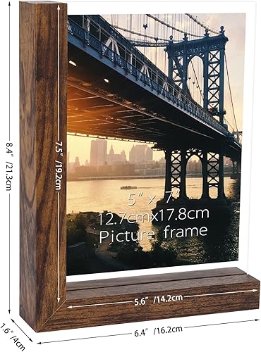 Miniatura 3 de Lavezee Juego de 2 portarretratos de 5 x 7 pulgadas, portarretratos de doble cara con soporte vertical horizontal rústico en forma de L para fotos
