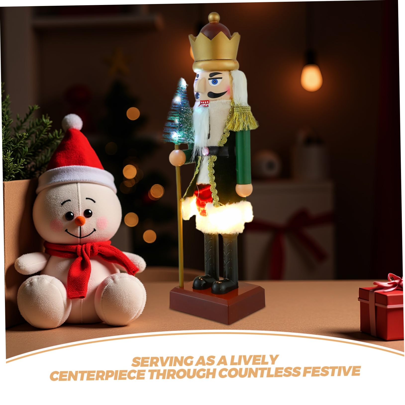 VICASKY Nussknacker-Soldat-Figur mit Musik und Led-Beleuchtung Festliche Tischdekoration Weihnachtspuppenmodell aus Kunststoff für Sammler und Heimdekoration