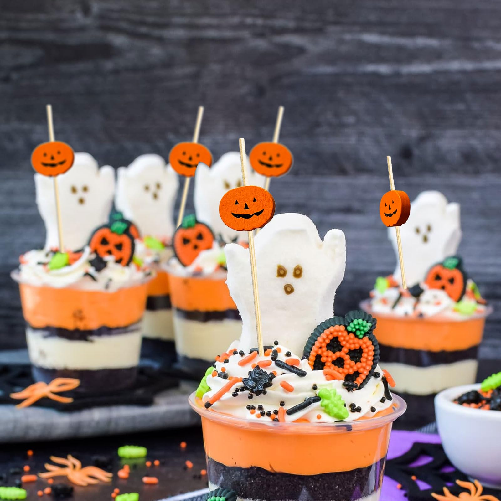BLUE TOP Halloween-Kürbis-Bambusspieße – 200 Stück Für Cocktails & Party-Snacks