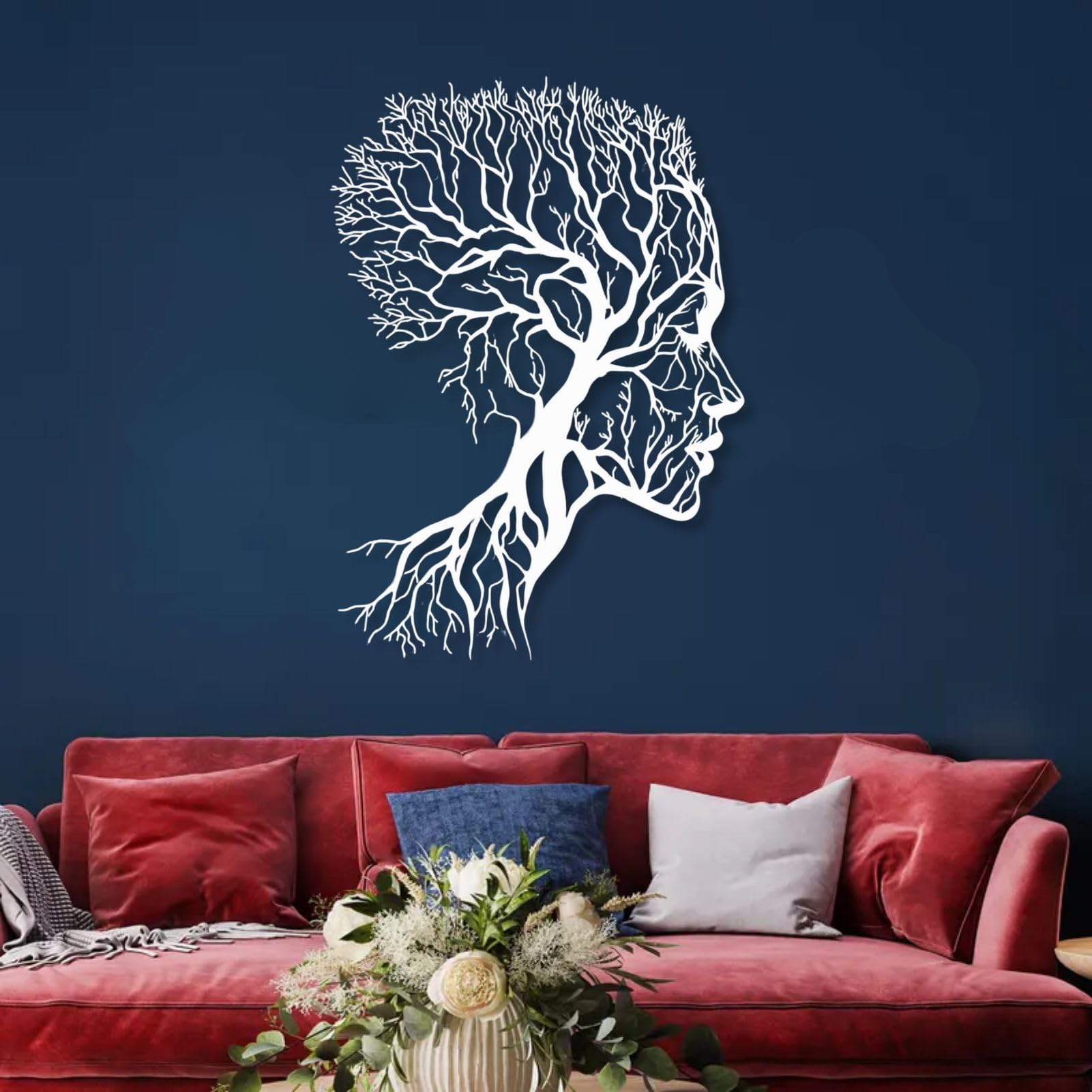 Generico Decorazione da Parete in Metallo con Donna e Albero, Decorazione Artistica in Metallo Fuso con Ritratto naturalistico, Scultura d'Arte Moderna, Decorazione per la casa per Soggiorno, ca