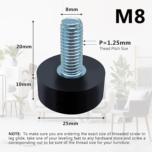 Miniatura 3 de 8pcs M8 Adjustable Rubber Furniture Levelers Screw in Threaded Furniture Legs Leveling Feet -Adjustable Furniture Feet –Iron Chair Leg Levelers