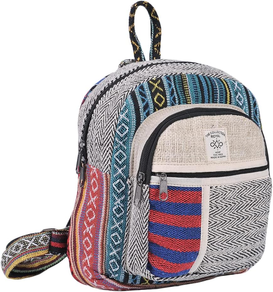 THE COLLECTION ROYAL Himalayan Hemp and Cotton Boho Bohemian Hippie Bag Purse Eco Friendly Mini Daypack Backpack