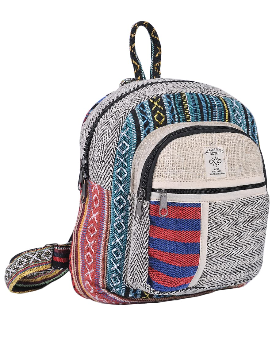 THE COLLECTION ROYAL Himalayan Hemp Boho Bohemian Hippie Bag Purse Eco Friendly Mini Daypack Backpack, Multicolor, Mini, Daypack Backpacks