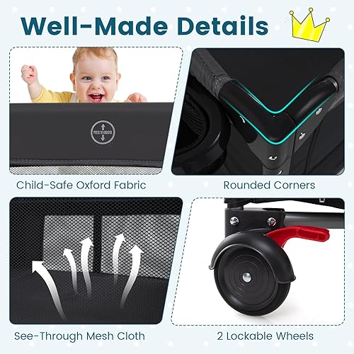 Miniatura 8 de BABY JOY Paquete 5 en 1 con toldo, 4 alturas ajustables para bebé con moisés, cambiador de pañales en forma de U, correa de seguridad, cremallera