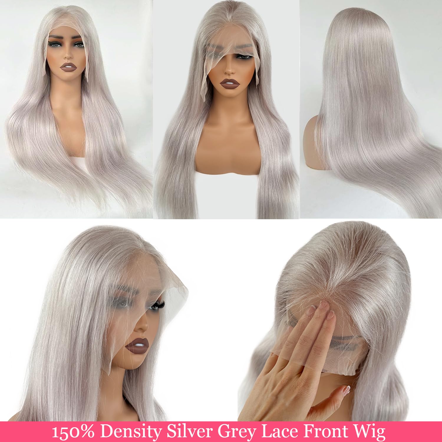 Gray Beauty Lacefront Wig 28 inches long!! Silver Gray Platinum 13*6 Lace Front Synthetic Wigs for  main image 2