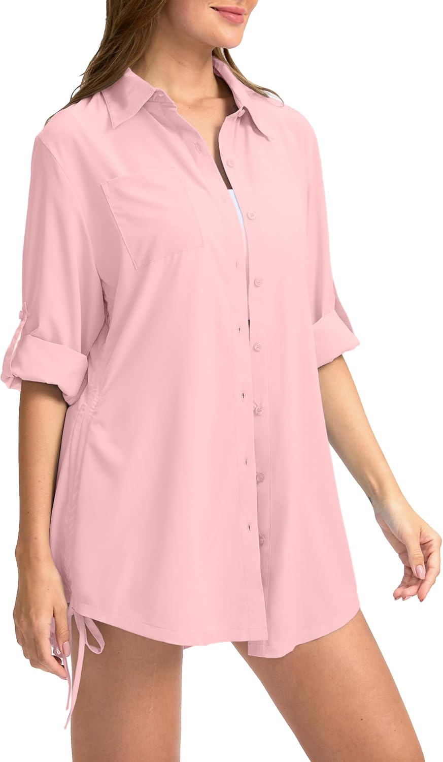 Women's UPF 50+ Long Sleeve UV Sun Protection Shirts Fishing Hiking Button Down Dress Shirt Swim Cover Up for Women