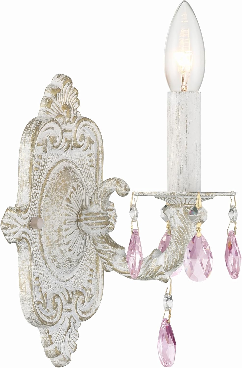 Paris Market 1 Light Rose Crystal Antique White Sconce