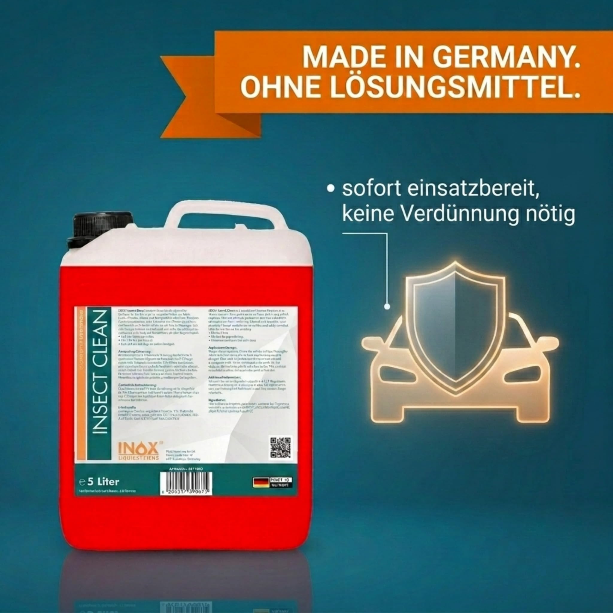 INOX Insektenentferner Auto & Motorrad 4x5L – auch bei Vogelkot | Entfernt Insekten & Baumharz – lösungsmittelfrei, sicher für Lack, Chrom, Glas & Kunststoff