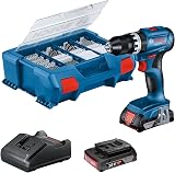 Bosch Professional 18V System Trapano-avvitatore a percussione a batteria GSB 18V-45 (velocità 1.900 giri/min, 2 batterie da 2.0Ah, GAL 18V-2082, set accessori da 82 pz., L-Case Pick & Click) - 1