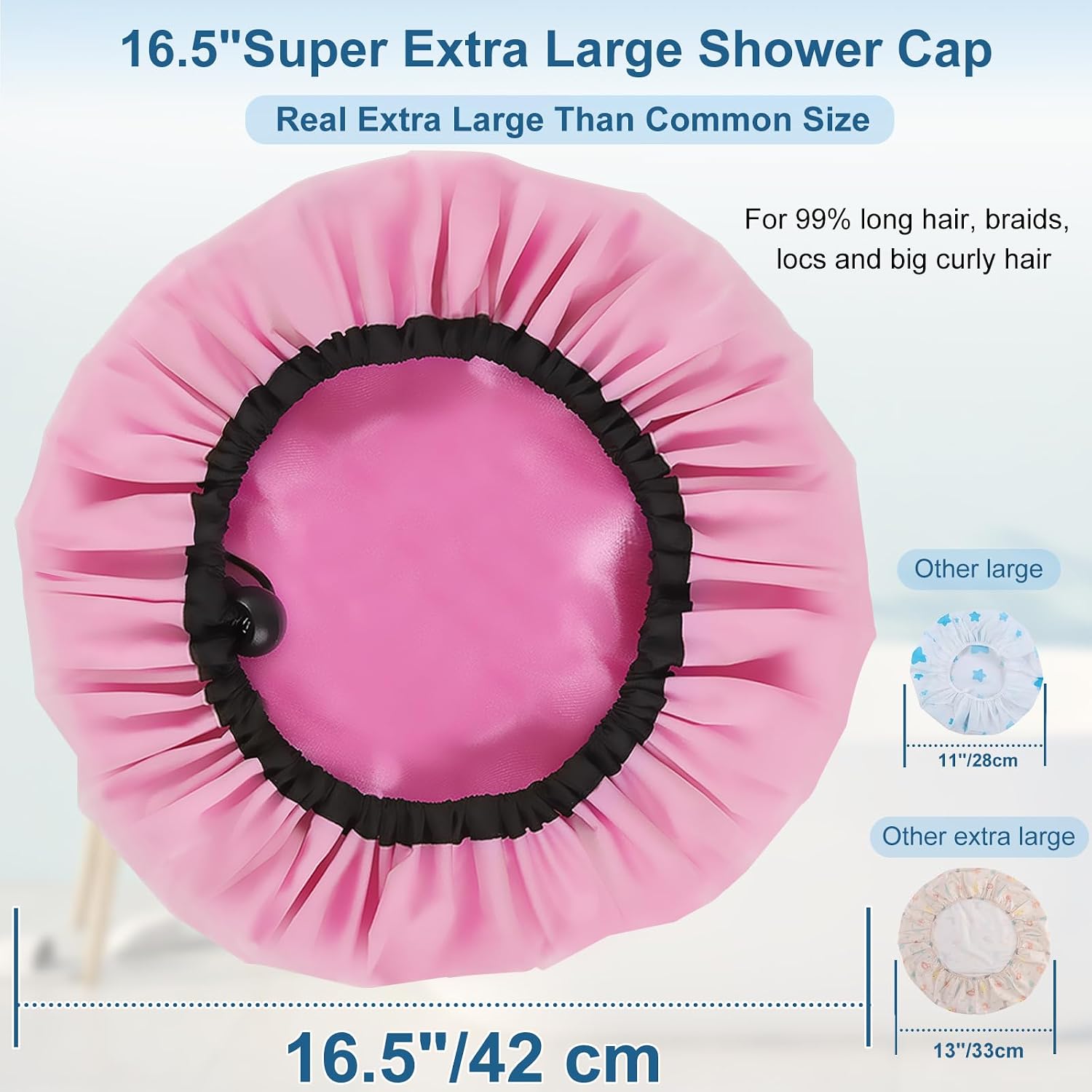 Sheomern 3 Pcs 16.5" Super Extra Large Shower Cap - Reusable Dual Waterproof for Women, Jumbo Satin Lined for Braids & Long Hair, XXL Adjustable for Locs Dreadlocks Music