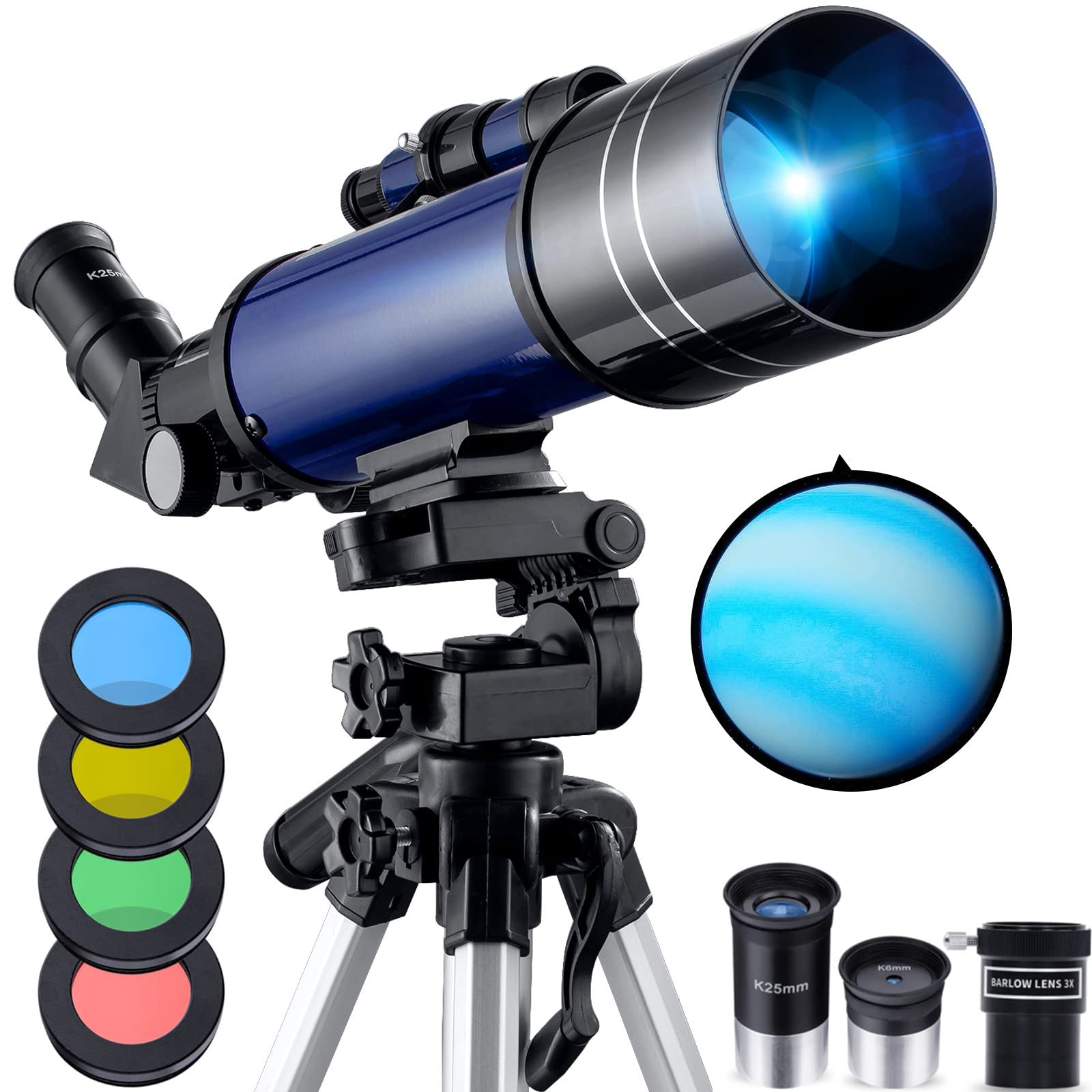 200X Telescope, 70mm Aperture 400mm AZ Mount Astronomical Refracting Telescope for Kids Adults Telescopes with Carry Bag, Phone Adapter and Moon Filters