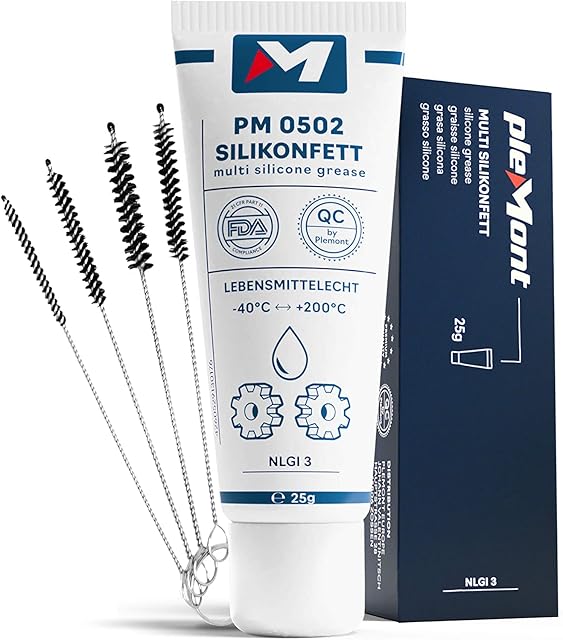 Plemont Silicone Sealant Including Milk Hose Brushes - Lubricating Grease For Fully Automatic Coffee Machine, Seals, Fittings, O-Rings - Universal, 25g Green