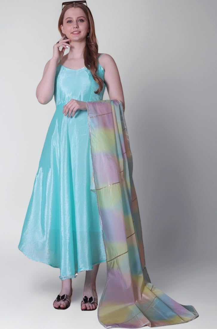 Buy JYESHTA Aqua Blue Satin Anarkali Gown with Pastel Dupatta for Women | Sleeveless Flared Gown | Designer Wedding Guest Dress | Festive & Engagement Outfit (in, Alpha, XS, Regular, Aqua Blue) Buy JYESHTA Aqua Blue Satin Anarkali Gown with Pastel Dupatta for Women | Sleeveless Flared Gown | Designer Wedding Guest Dress | Festive & Engagement Outfit (in, Alpha, XS, Regular, Aqua Blue)